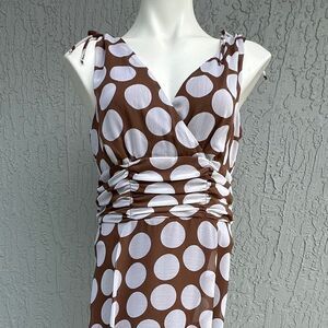 Connected Apparel Polka Dot Lined Sheath Dress Brown/White 10 EUC